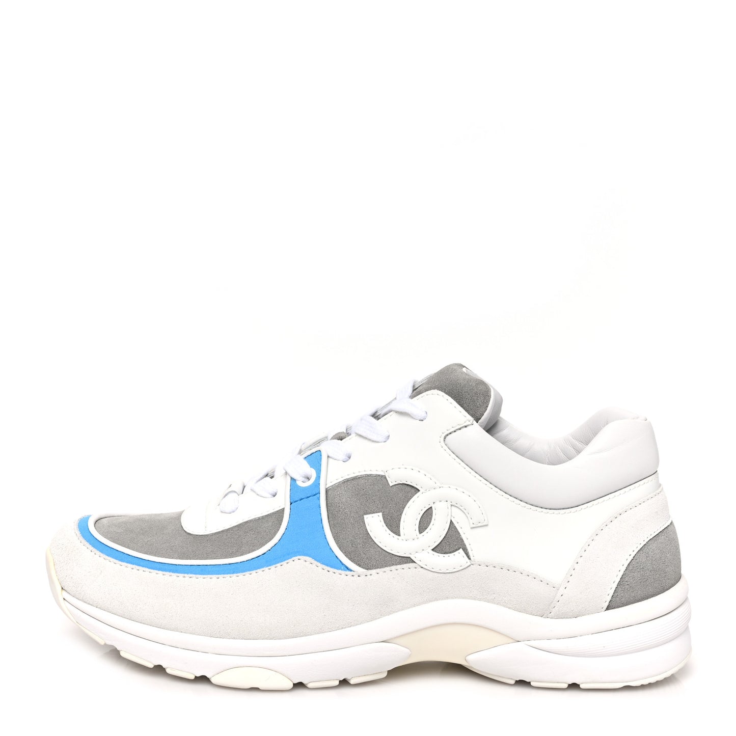 Suede Calfskin CC Sneakers 41 White Grey Blue