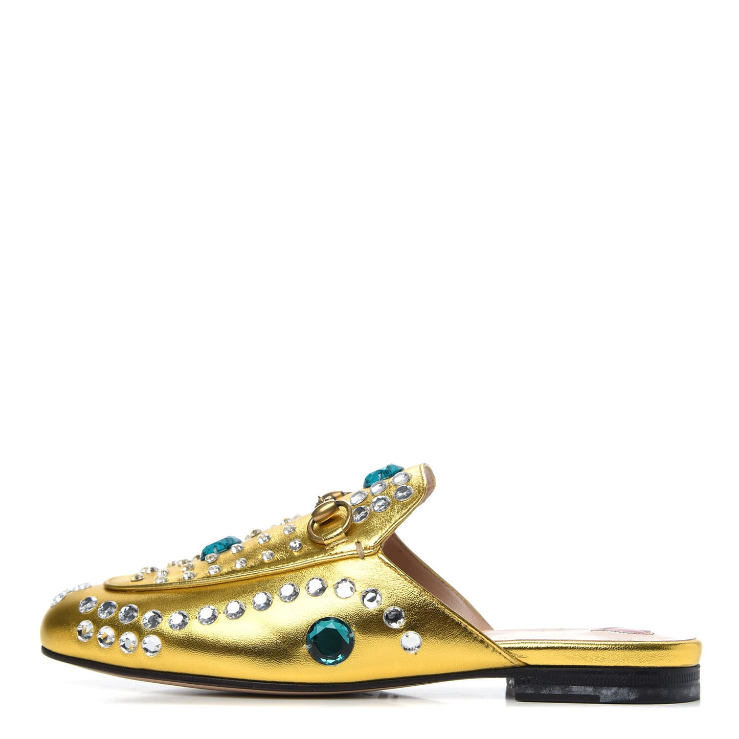 Metallic Nappa Crystal Womens Princetown Slippers 37 Gold