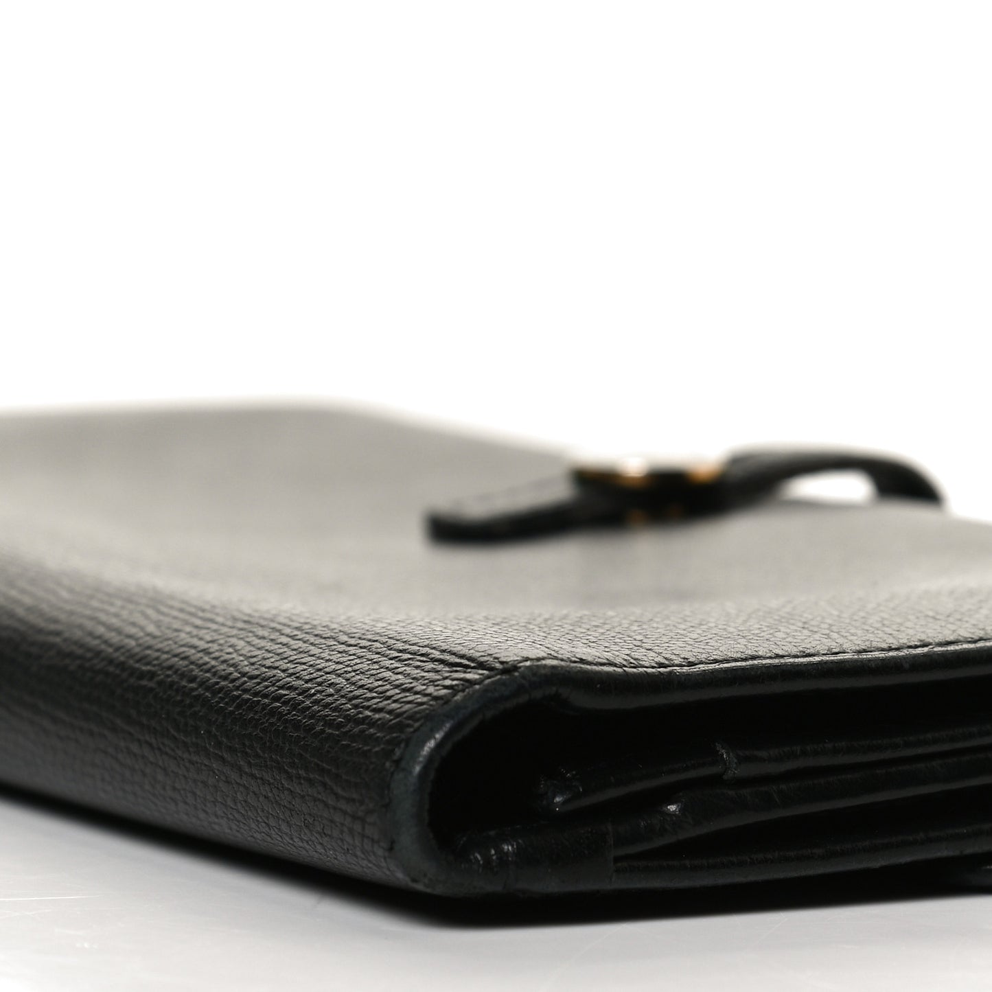 Grained Calfskin CC Button Long Wallet Black