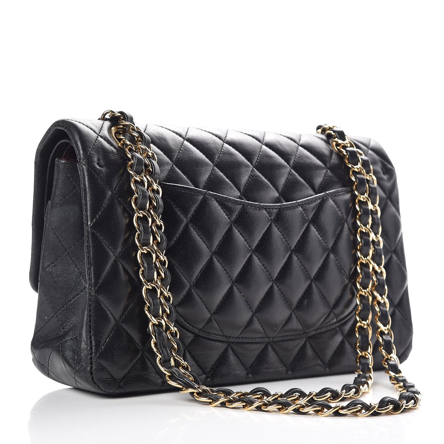 Lambskin Quilted Medium Double Flap Black