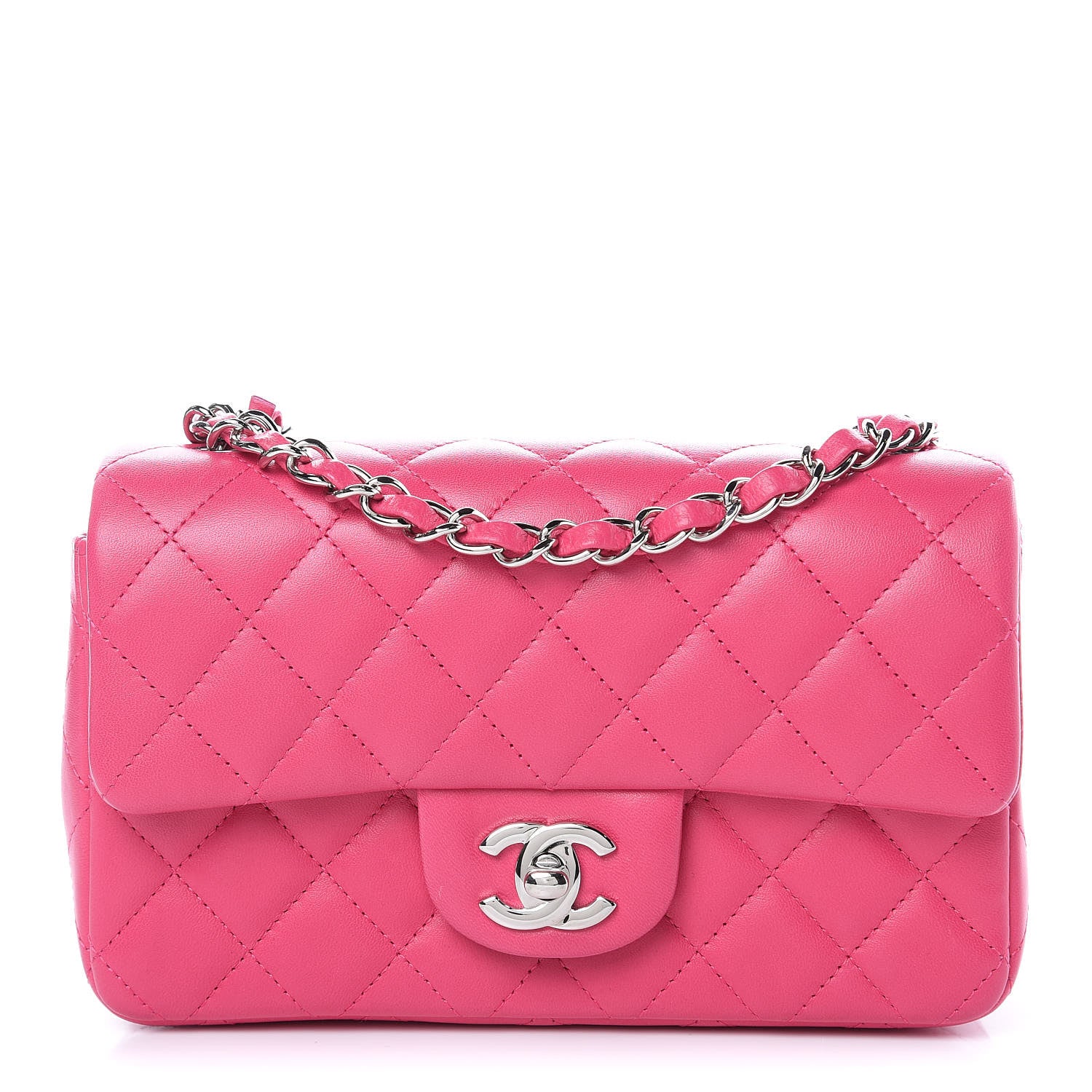 Chanel Lambskin Quilted Mini Rectangular Flap Dark Pink 1 of 14