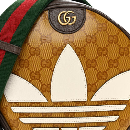 Gucci X ADIDAS Crystal Vintage Monogram Textured Dollar Calfskin Web Trefoil Small Ophidia Round Shoulder Bag Mid Natural Nut Off White New Acero 7 of 13