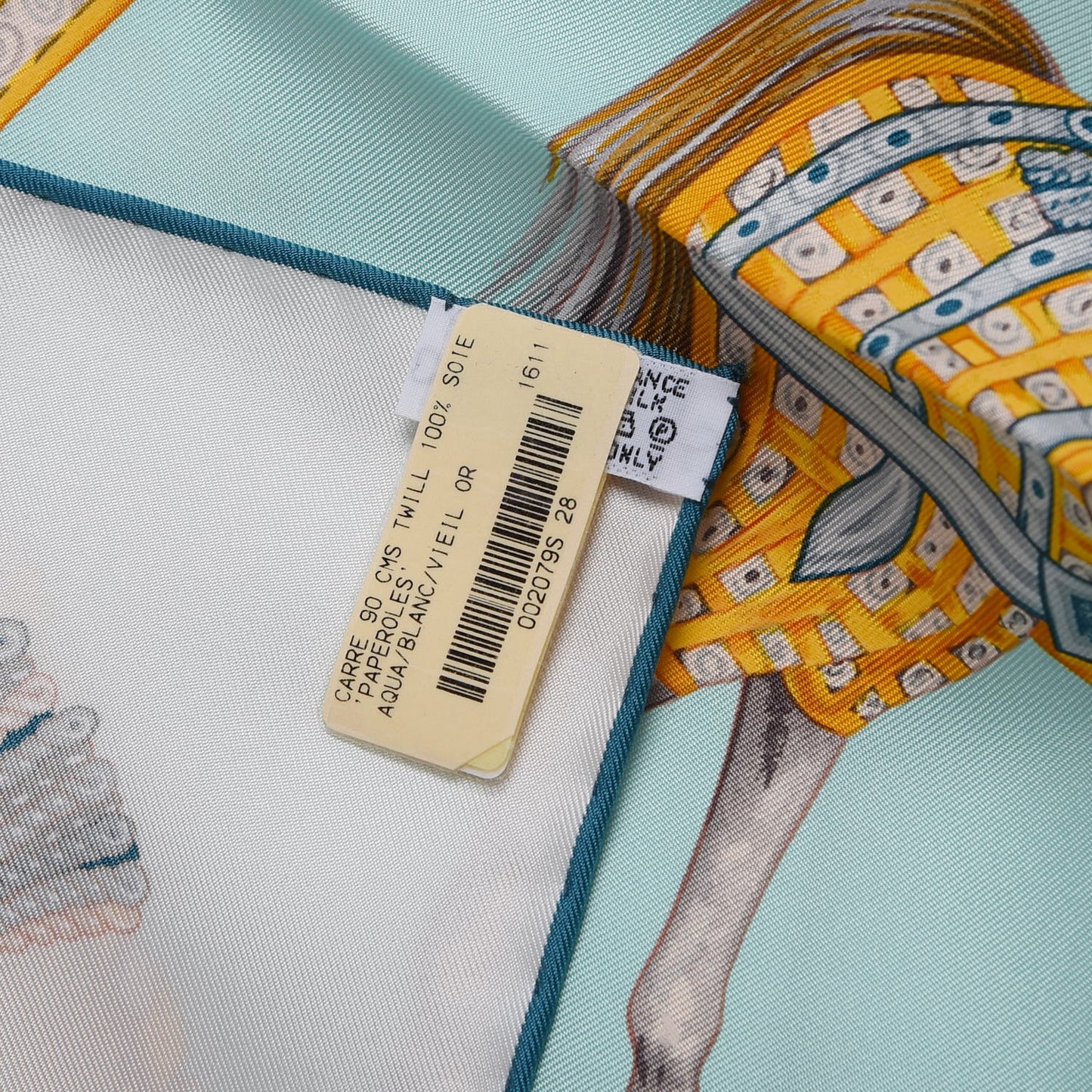 Silk Paperoles Scarf 90 Aqua Blanc Vieil Or