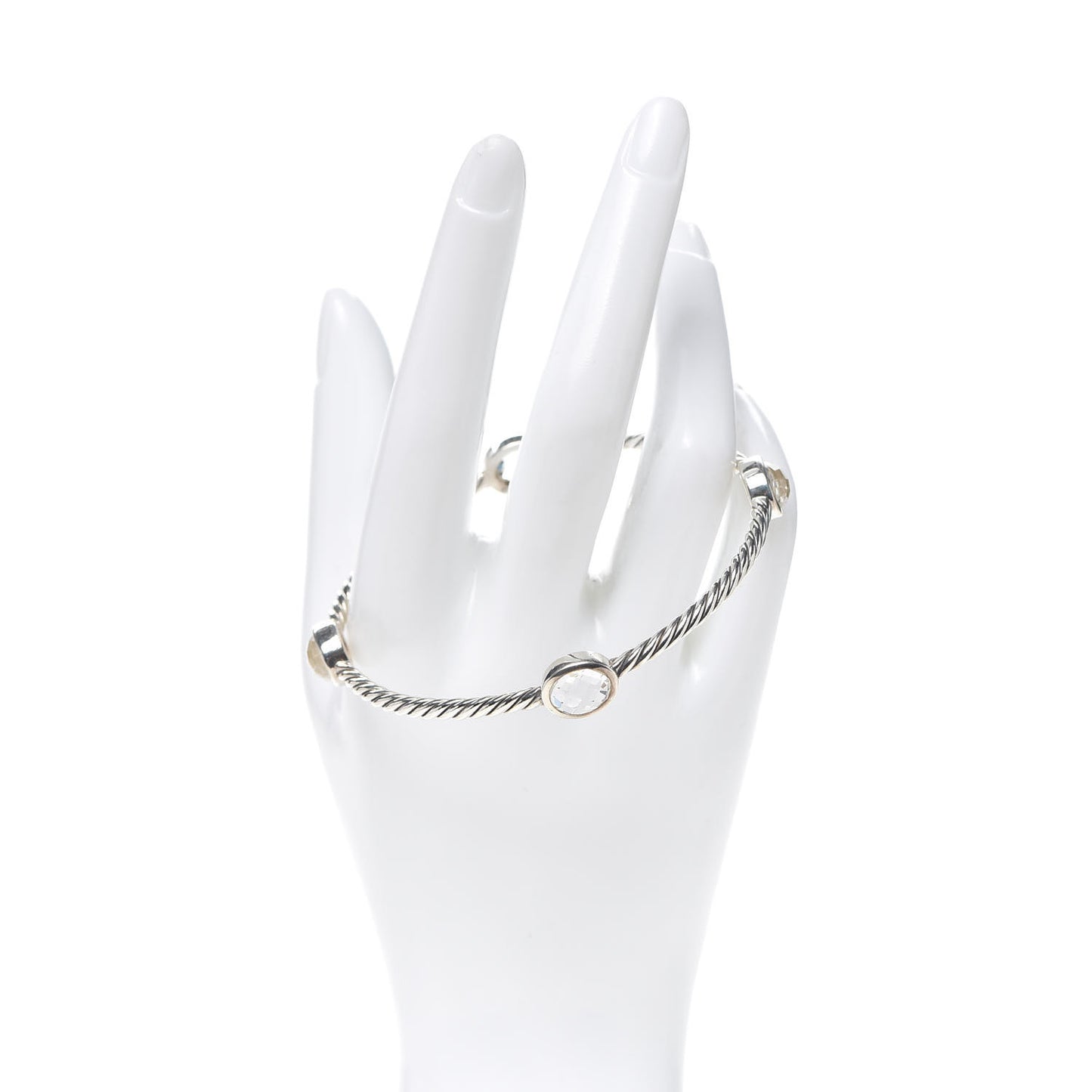 Sterling Silver Rock Crystal 3mm Four Station Bangle Bracelet
