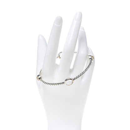 David Yurman Sterling Silver Rock Crystal 3mm Four Station Bangle Bracelet 2 of 4