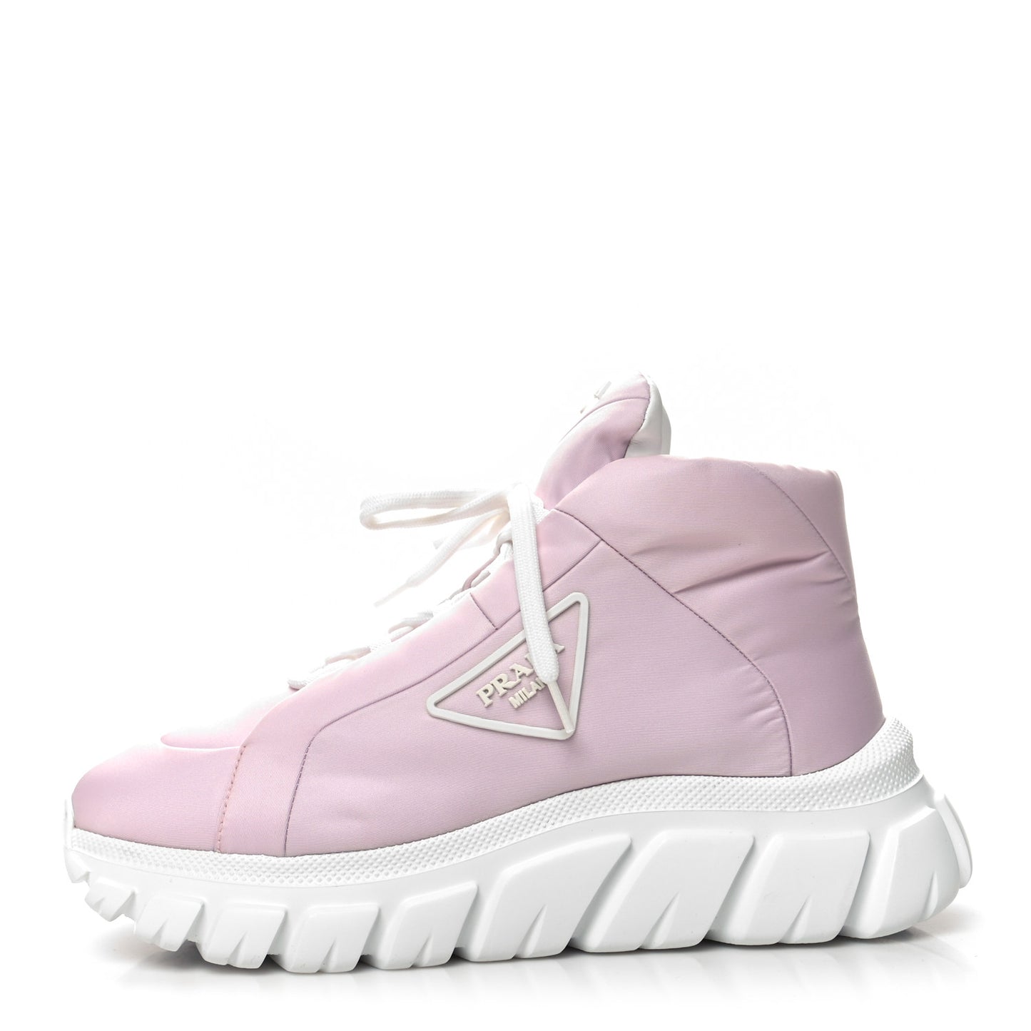 Re-Nylon Gabardine Rubber Triangle Logo Quilted Womens Rush Piuma 50mm Mid Sneakers 38 Alabastro