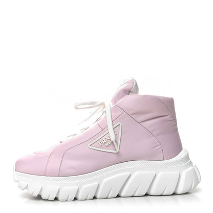 Prada Re-Nylon Gabardine Rubber Triangle Logo Quilted Womens Rush Piuma 50mm Mid Sneakers 38 Alabastro 1 of 8