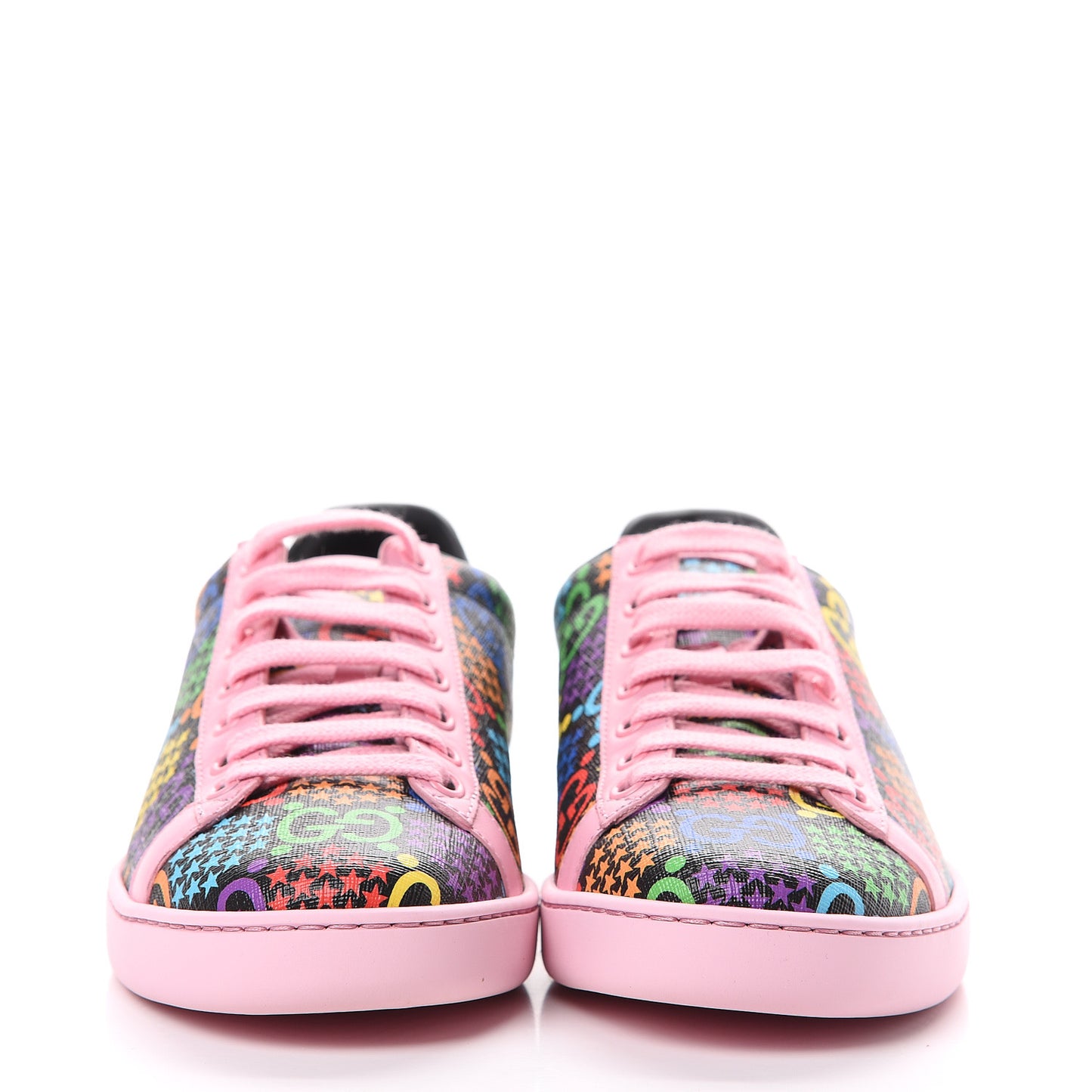 GG Supreme Monogram Psychedelic Womens Ace Sneakers 37 Black Multicolor Sugar Pink