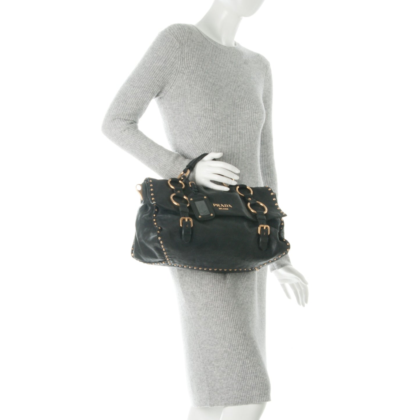 Nappa Studded Aviator Satchel Blue