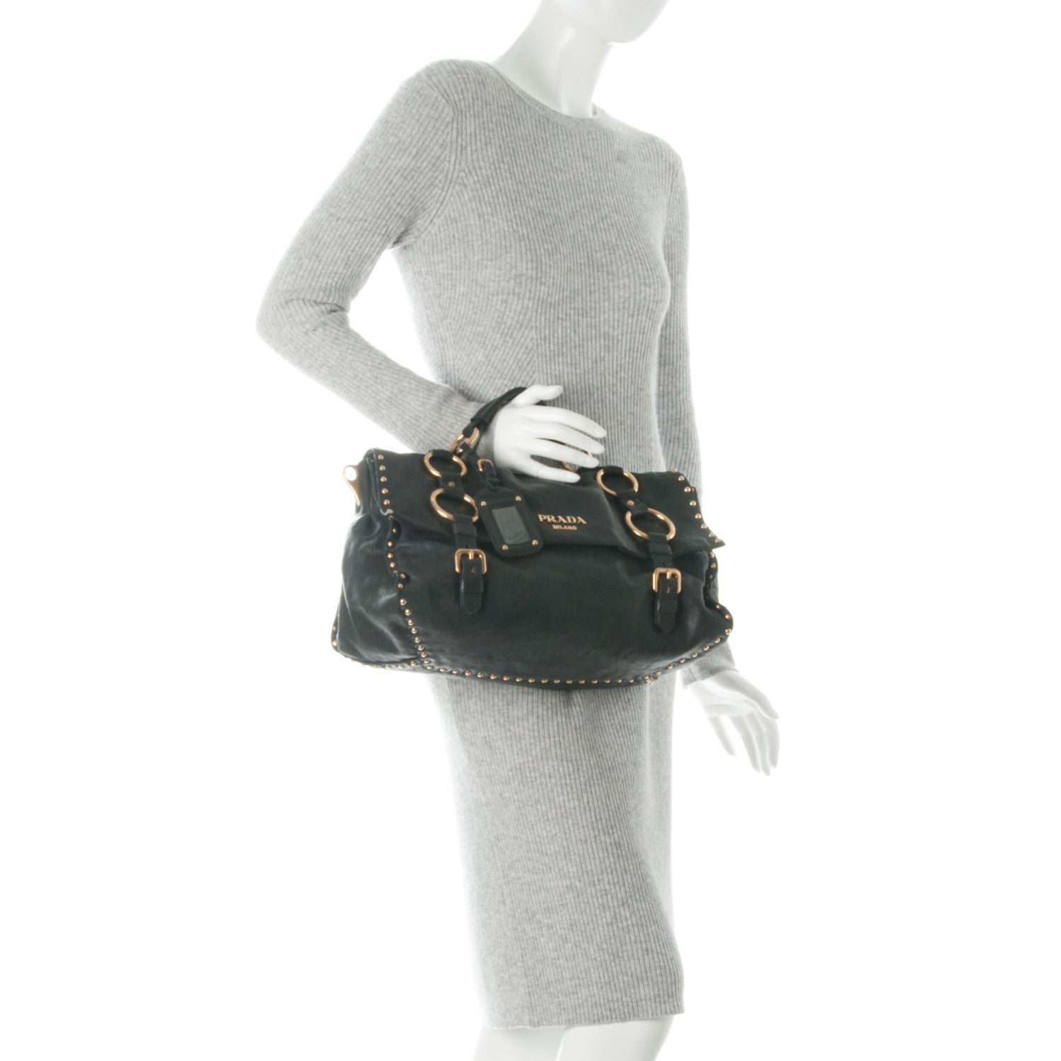 Prada Nappa Studded Aviator Satchel Blue 3 of 10