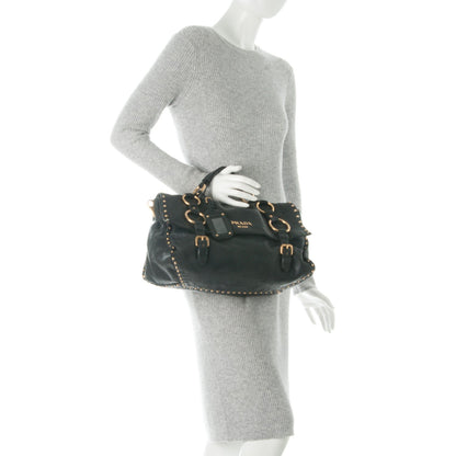 Prada Nappa Studded Aviator Satchel Blue 3 of 10