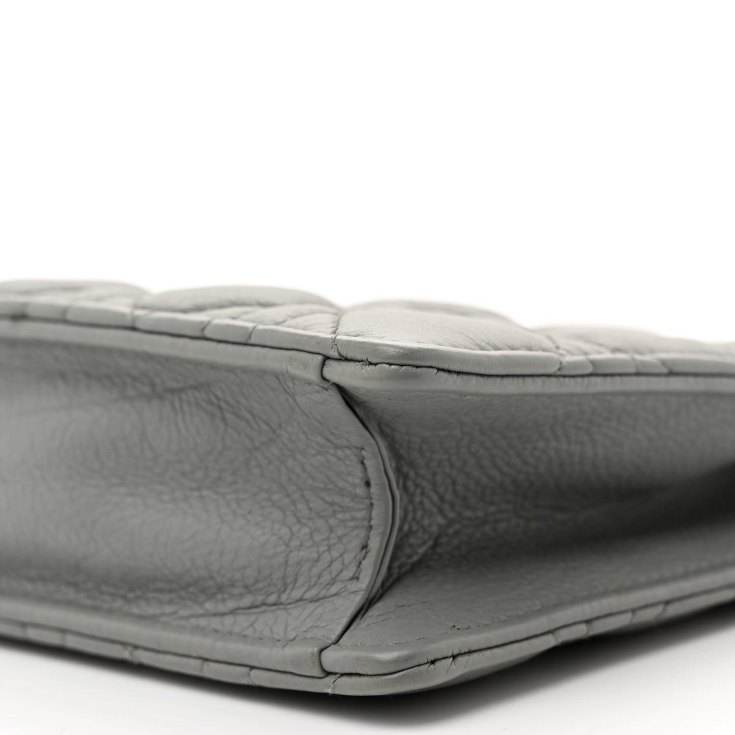 Calfskin Cannage Caro Zipped Pouch With Chain Grey