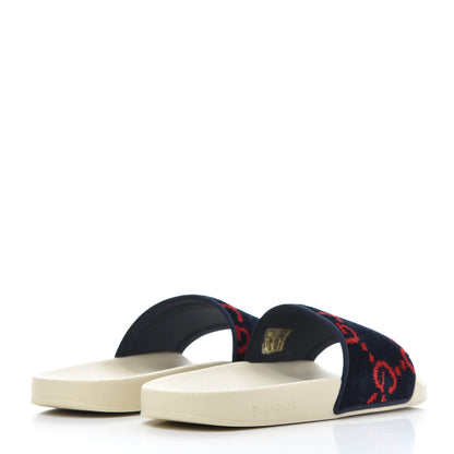 Gucci Terry Cloth GG Monogram Slide Sandals 39 Blue Red 4 of 9