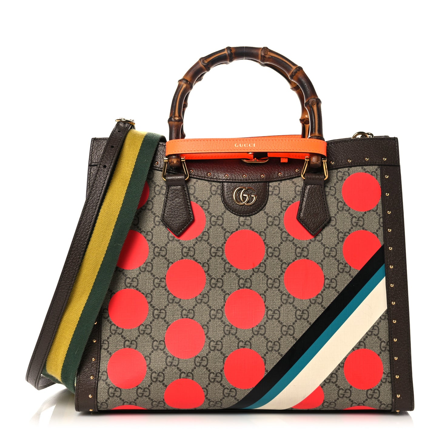 GG Supreme Monogram Equestrian Medium Diana Tote Bag Beige Multicolor New Acero