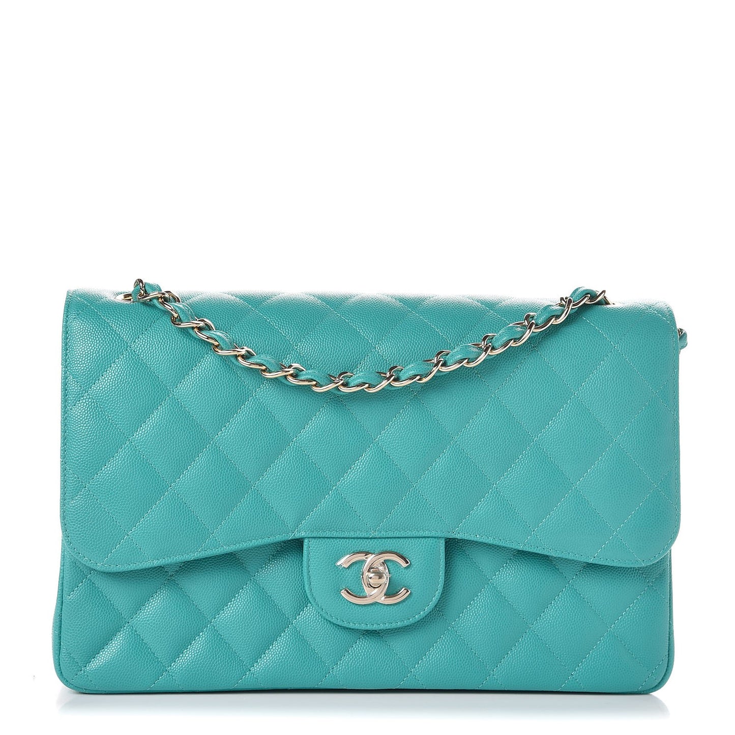 Caviar Quilted Jumbo Double Flap Turquoise