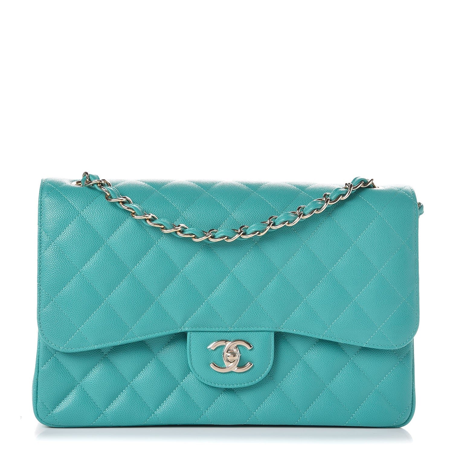 Chanel Caviar Quilted Jumbo Double Flap Turquoise 1 of 8