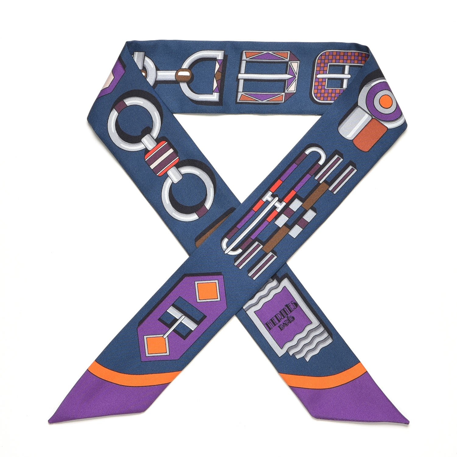 Hermes Silk Carre En Boucles Twilly Marine Violet Brun 1 of 5