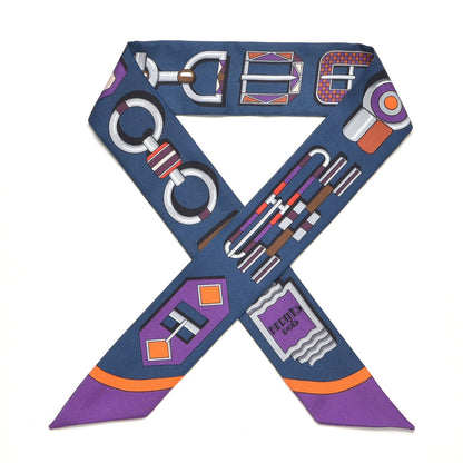 Hermes Silk Carre En Boucles Twilly Marine Violet Brun 1 of 5