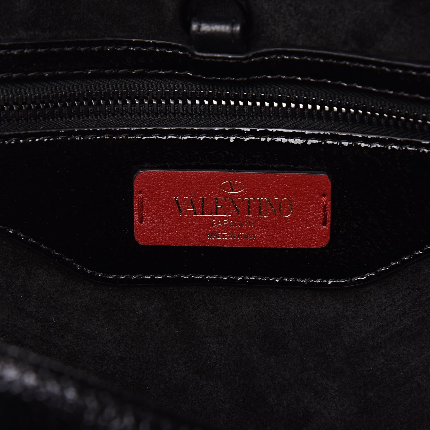 Valentino Garavani Patent Pebbled Calfskin Small Demilune Double Handle Satchel Black 6 of 11