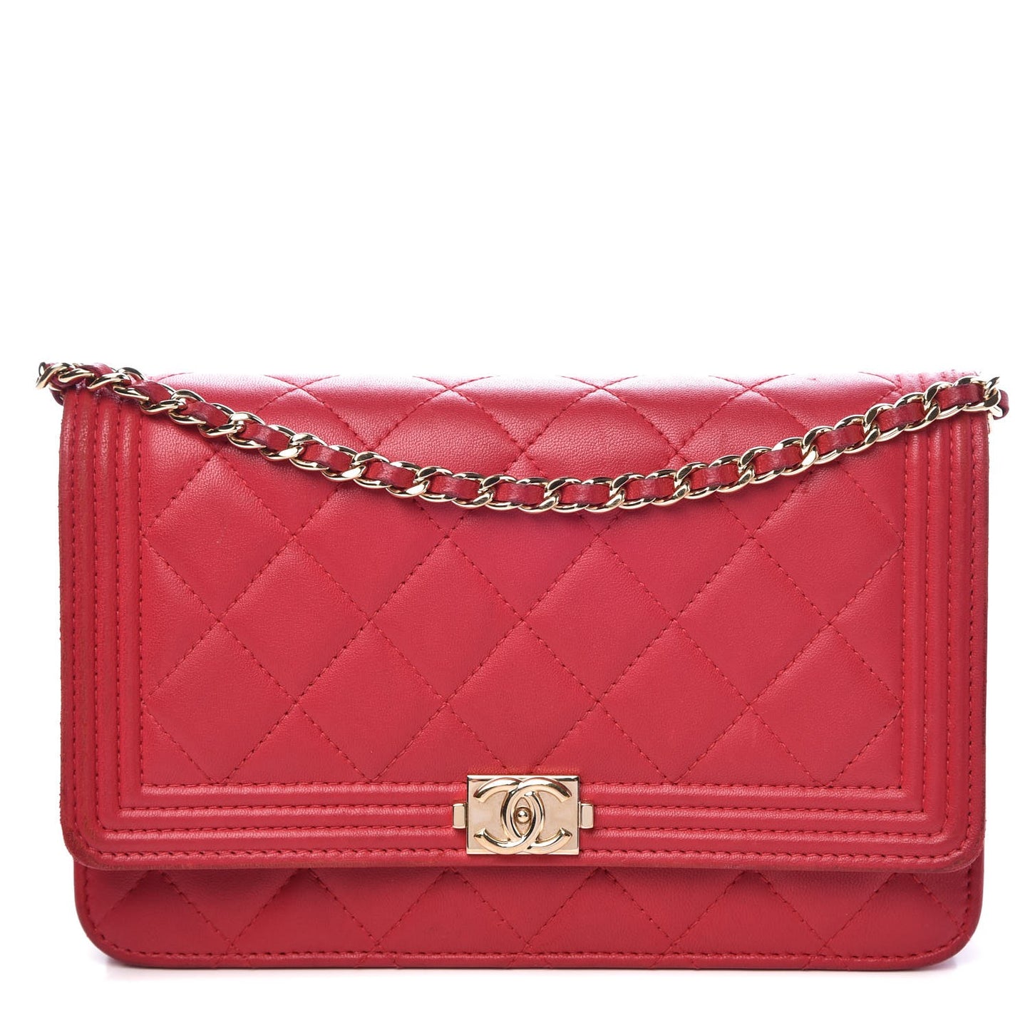 Lambskin Quilted Boy Wallet On Chain WOC Red
