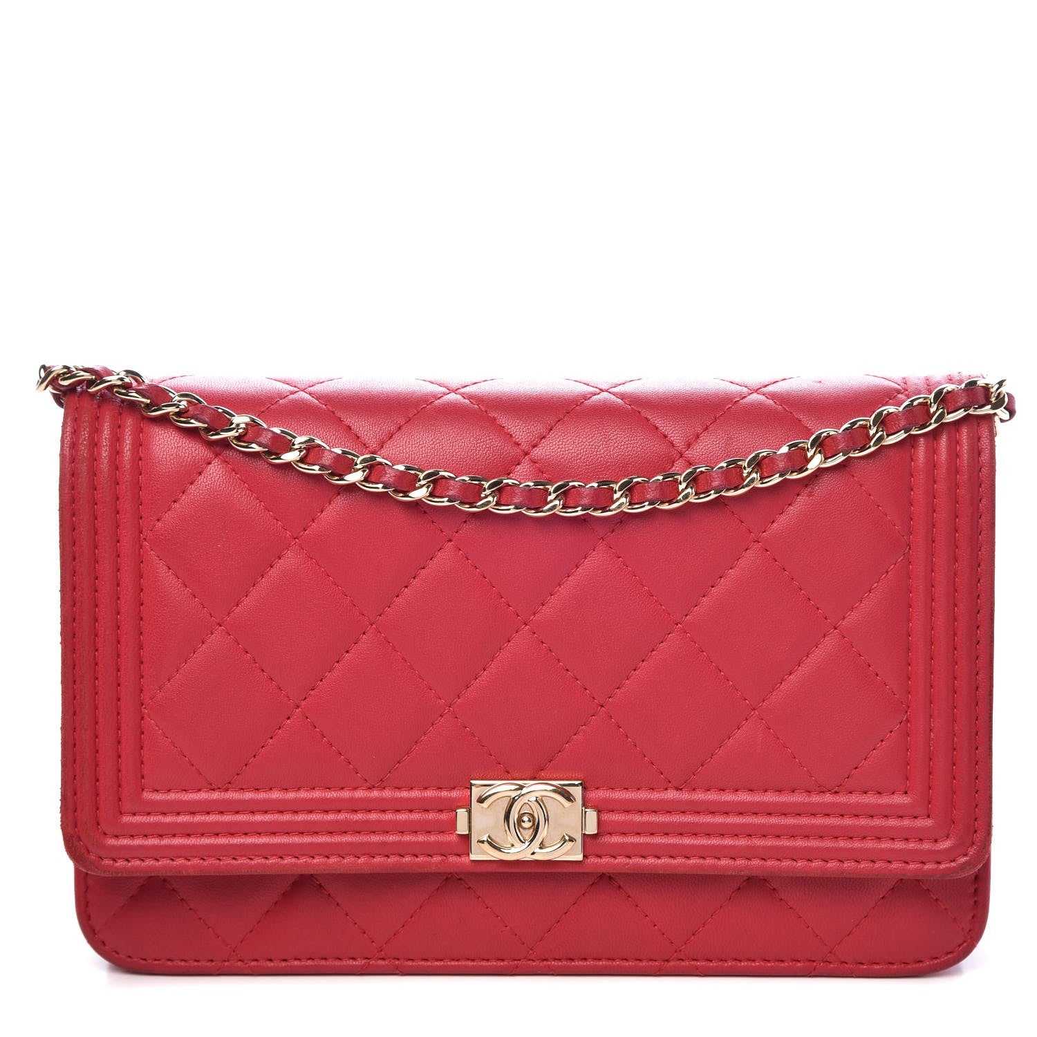 Chanel Lambskin Quilted Boy Wallet On Chain WOC Red 1 of 11