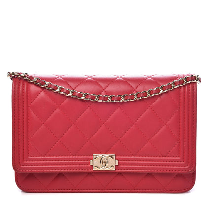 Chanel Lambskin Quilted Boy Wallet On Chain WOC Red 1 of 11