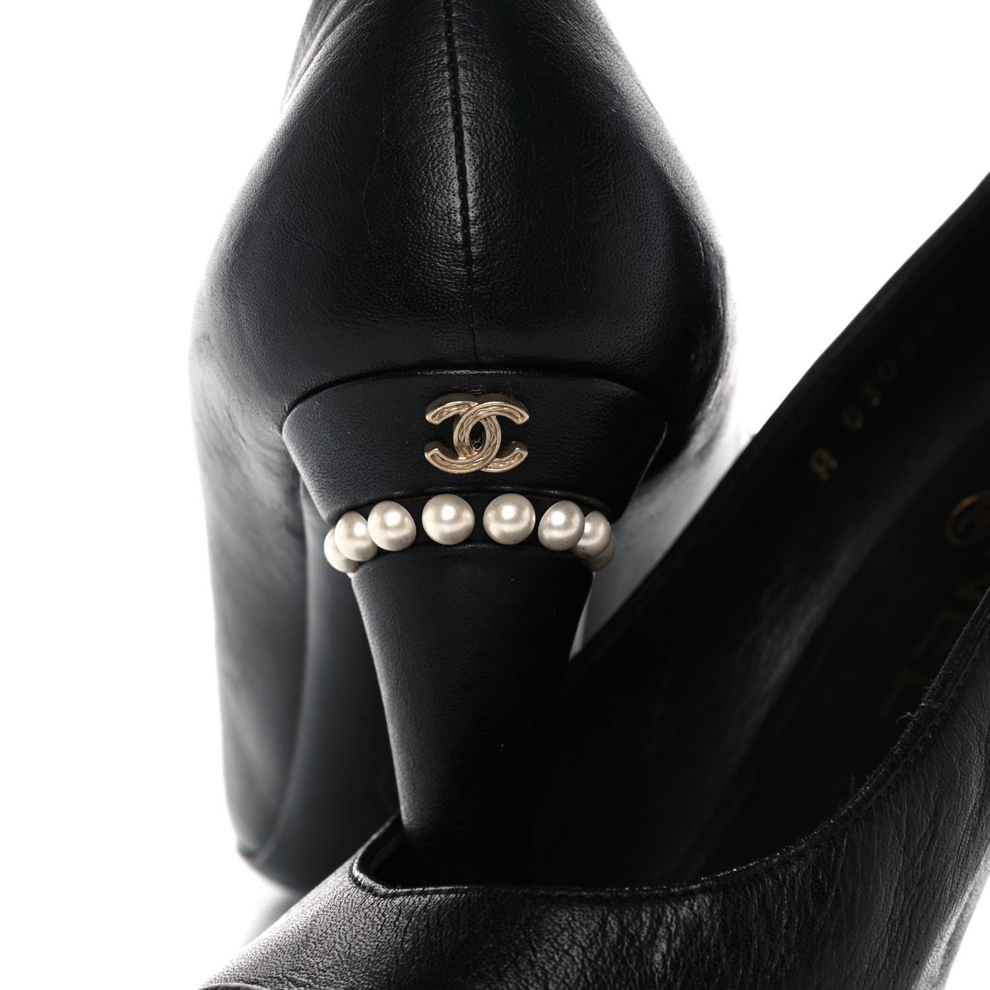 Lambskin Cap Toe Pearl Pumps 35 Black