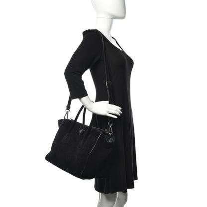 Prada Suede Scamosciato Twin Pocket Tote Black 2 of 12