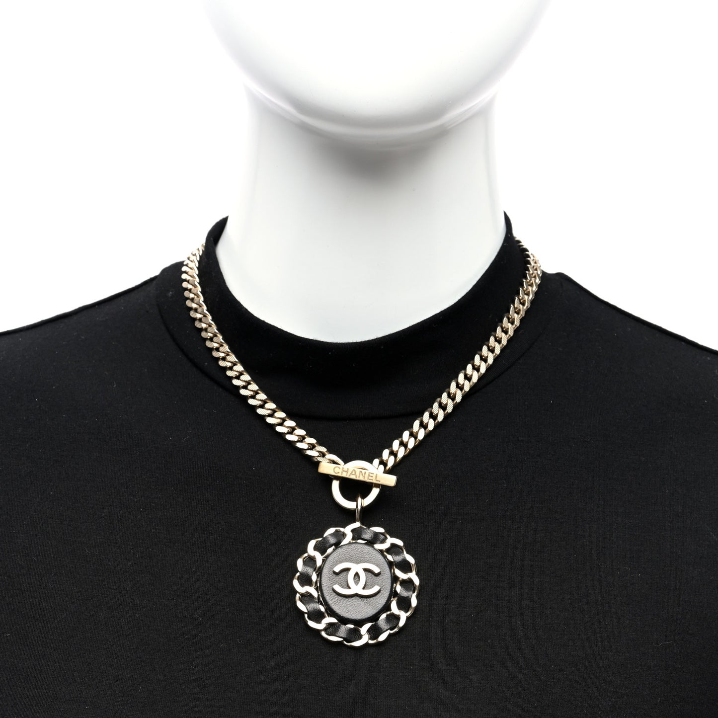 Lambskin CC Medallion Chain Necklace Golden Black