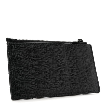 Saint Laurent Grain De Poudre Matelasse Chevron Monochrome Fragments Zippered Card Case Black 3 of 11