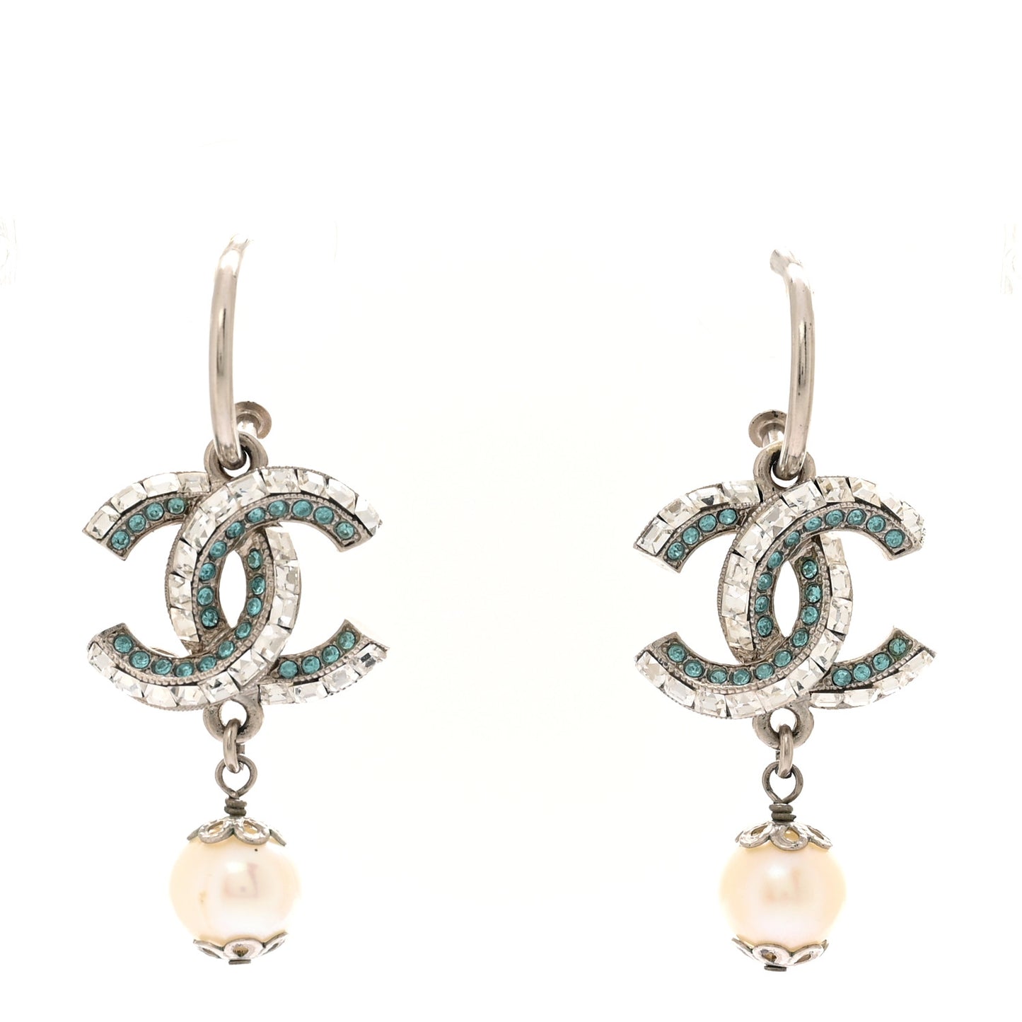 Crystal CC Drop Earrings Blue Silver