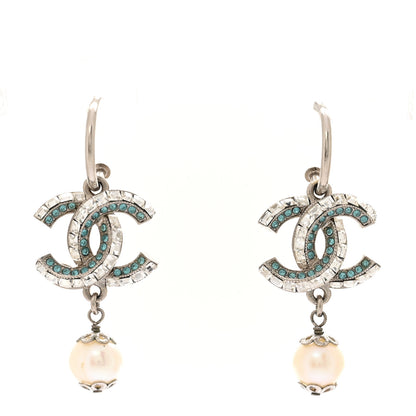 Chanel Crystal CC Drop Earrings Blue Silver 1 of 5