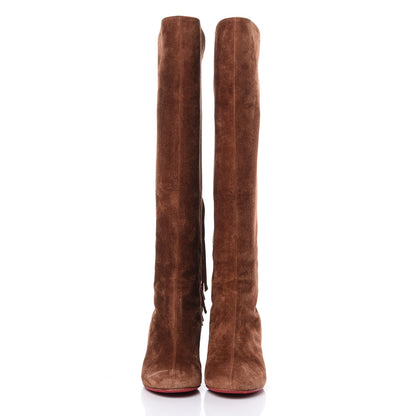 Christian Louboutin Suede Calfskin Pouliche Fringe 70 Boots 37.5 Havane 2 of 10