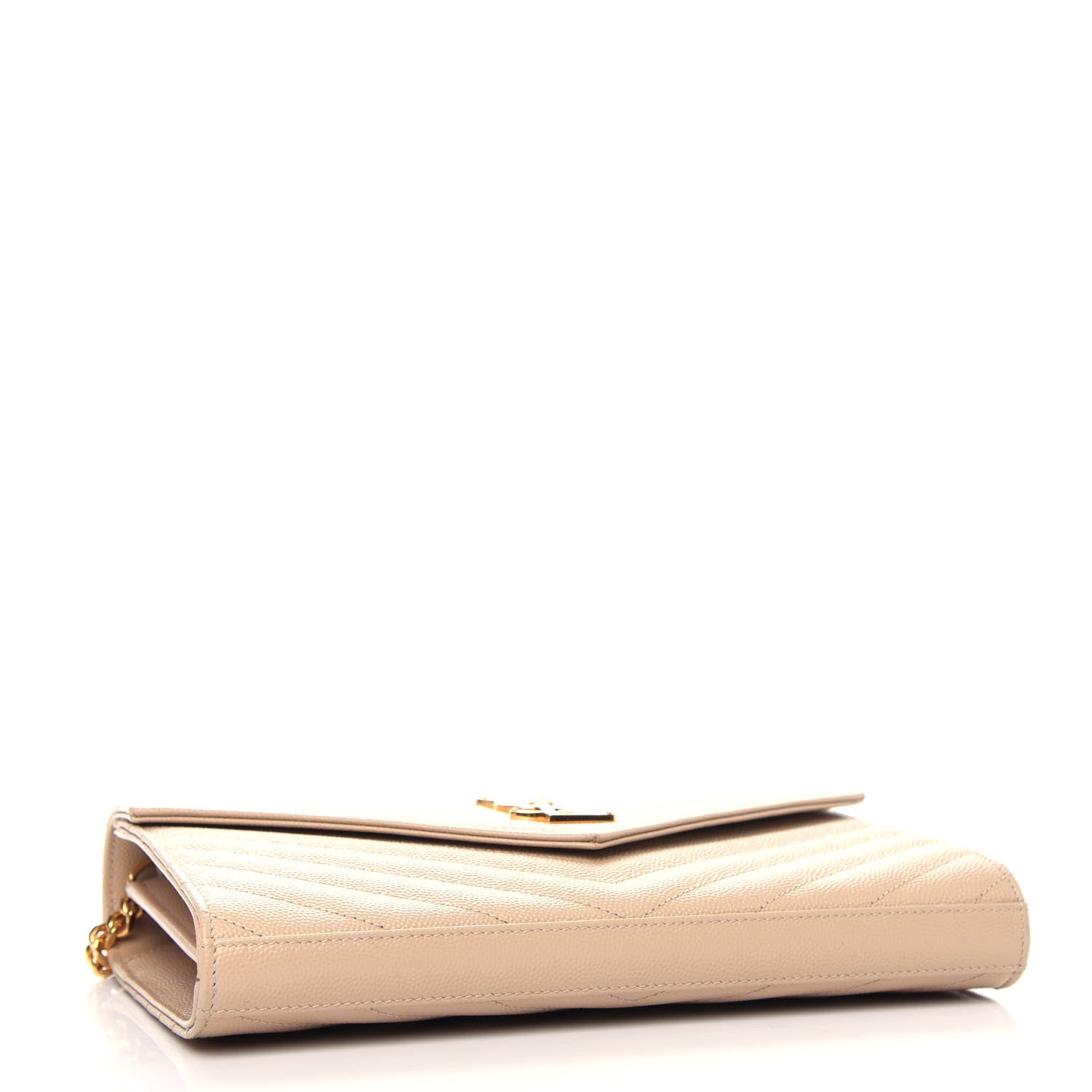 Saint Laurent Grain De Poudre Matelasse Chevron Monogram Chain Wallet Nude Powder 4 of 10