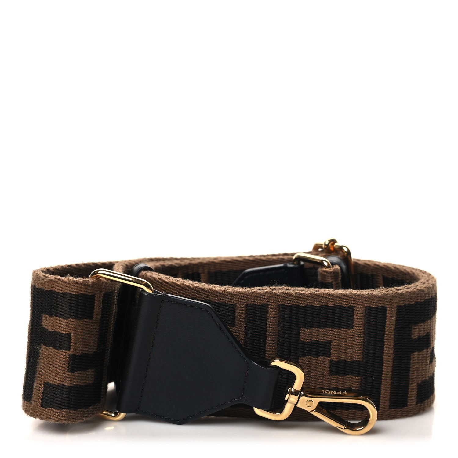 Fendi Jacquard Ribbon Vitello King FF Adjustable Strap You Fango Marrone Black 1 of 5