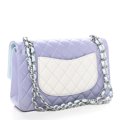 Chanel Perforated Lambskin Quilted Medium Double Flap Light Blue Light Purple White 2 of 9