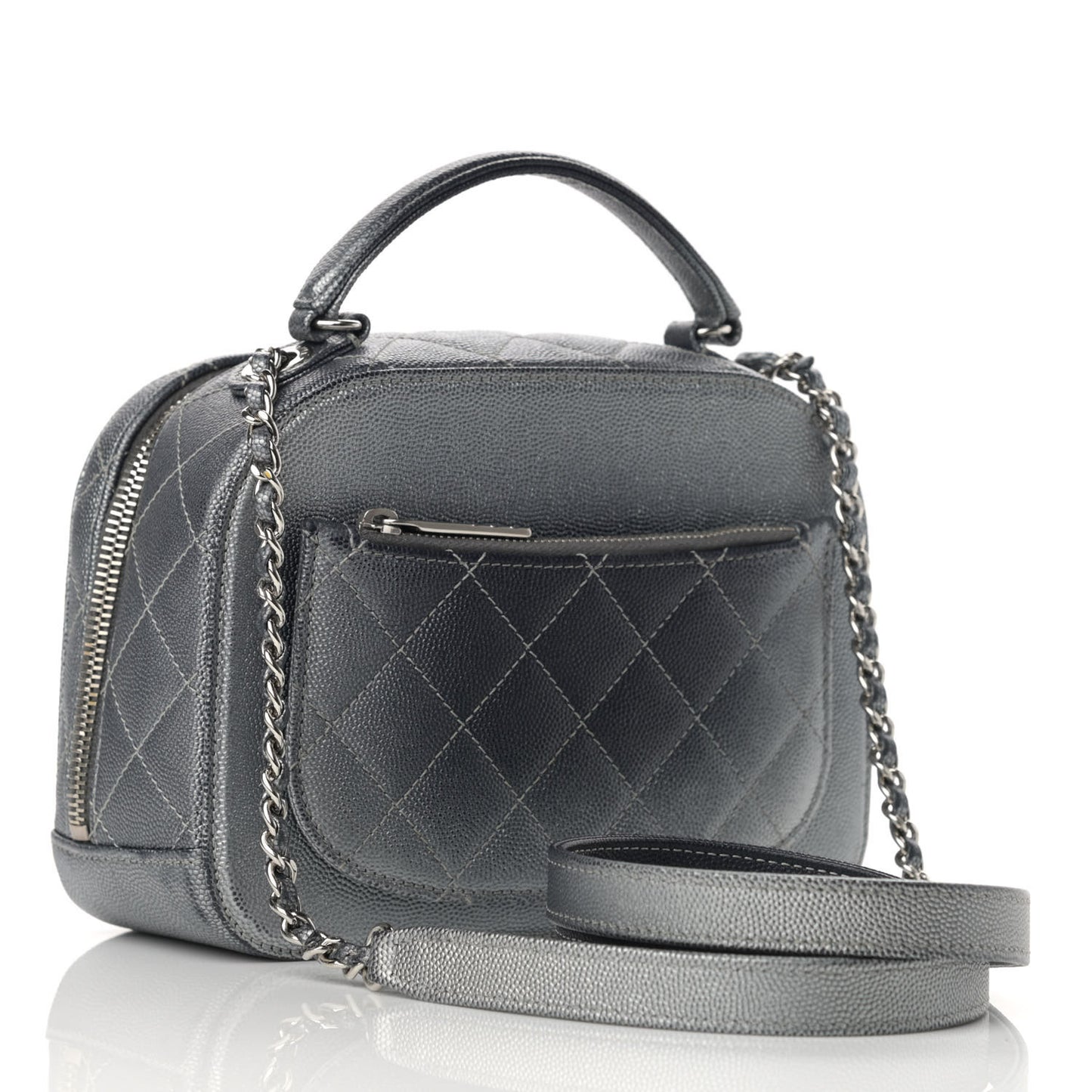 Metallic Caviar Small Coco Curve Vanity Bag Black Ruthenium Navy Blue Silver