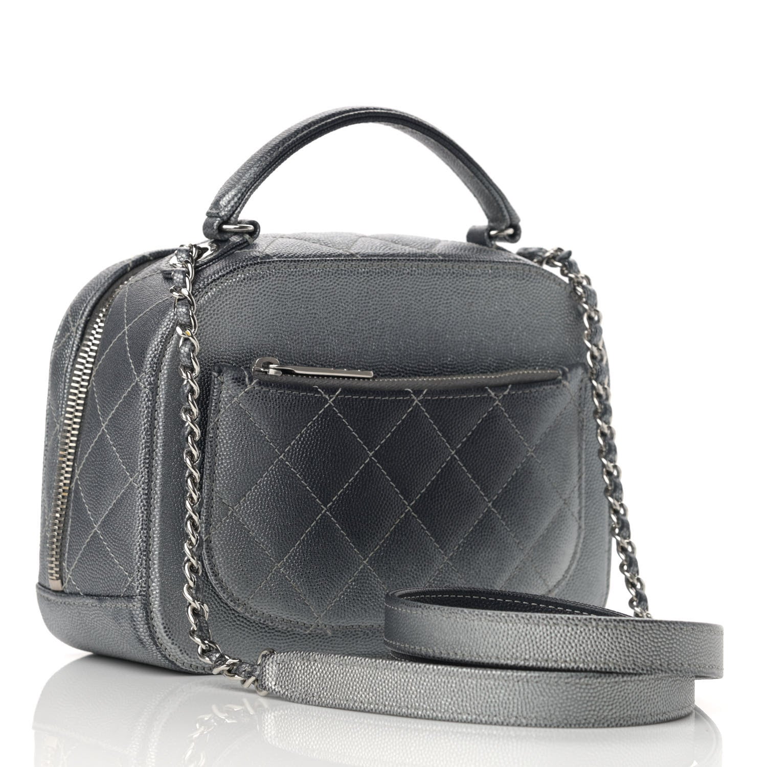 Chanel Metallic Caviar Small Coco Curve Vanity Bag Black Ruthenium Navy Blue Silver 3 of 11