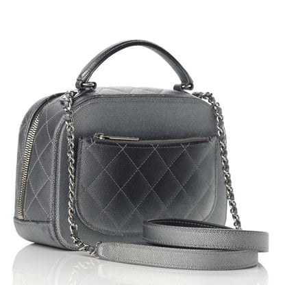 Chanel Metallic Caviar Small Coco Curve Vanity Bag Black Ruthenium Navy Blue Silver 3 of 11