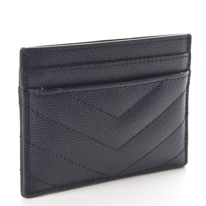 Saint Laurent Grain De Poudre Matelasse Monogram Chevron Credit Card Case Deep Marine 3 of 7