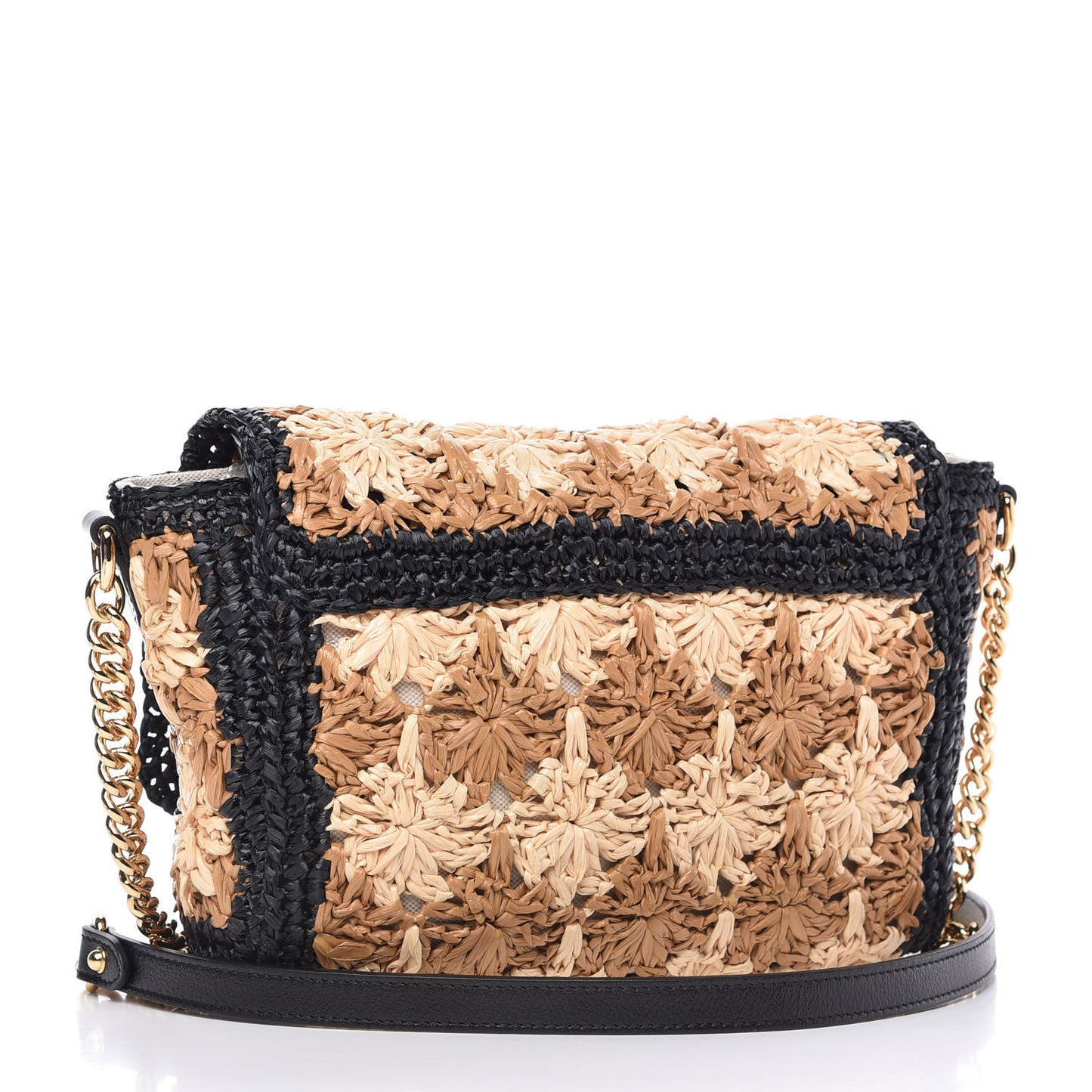 Raffia Azalea Calfskin Crochet Flower Small GG Marmont Shoulder Bag Natural Ecru Black