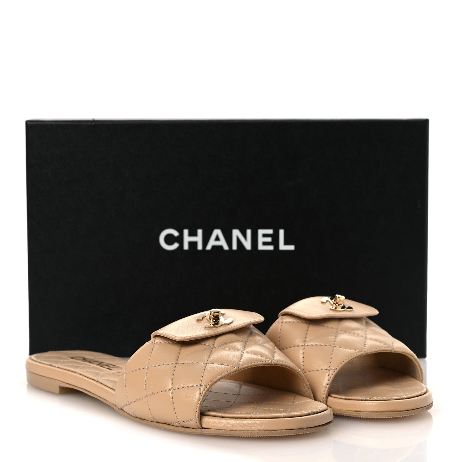 Chanel Lambskin Quilted CC Turnlock Sandals 39 Beige 14 of 14