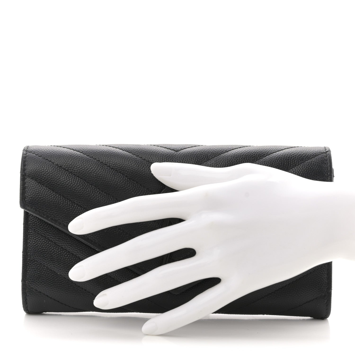Saint Laurent Grain De Poudre Matelasse Chevron Monogram Flap Wallet Black 2 of 8