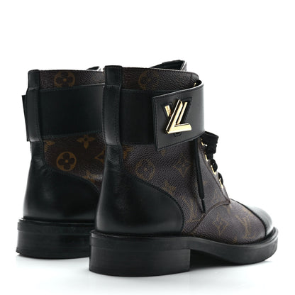 Louis Vuitton Calfskin Monogram Wonderland Flat Ranger Boots 35.5 Black 4 of 8