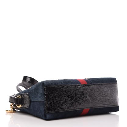 Gucci Suede Patent Dragon Embroidered Small Ophidia Dome Shoulder Bag Blue Multicolor Black 4 of 9