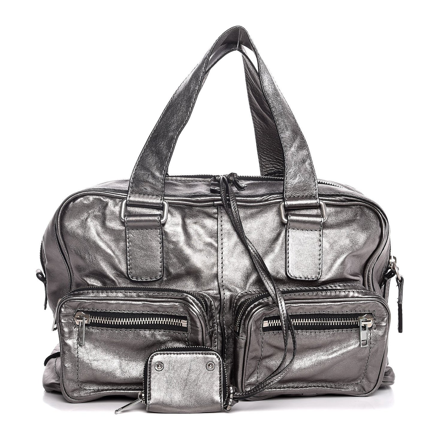 Metallic Calfskin Large Betty Shoulder Bag Charbon