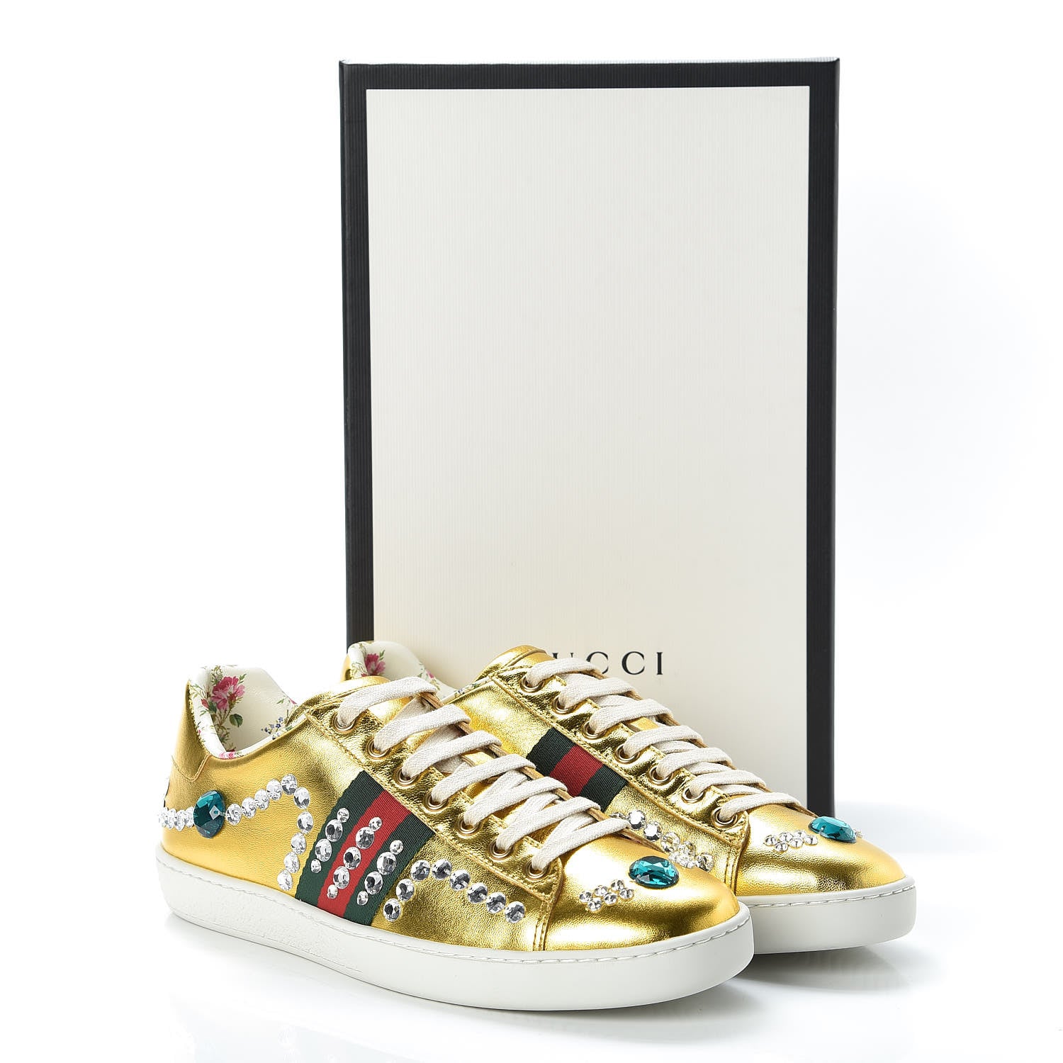 Gucci Metallic Nappa Crystal Web Womens Ace Sneakers 38 Oro Vecchio 8 of 8