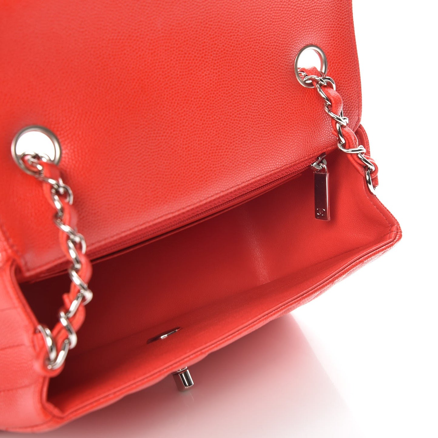 Caviar Chevron Quilted Mini Rectangular Flap Red
