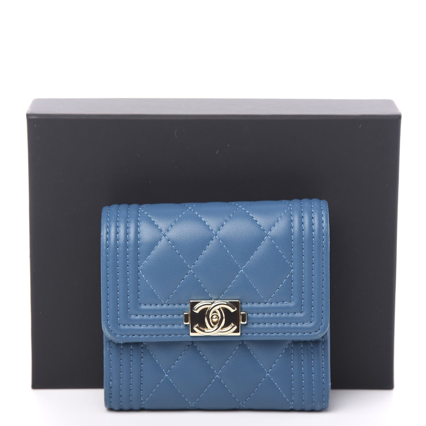 Lambskin Quilted Compact Boy Wallet Blue