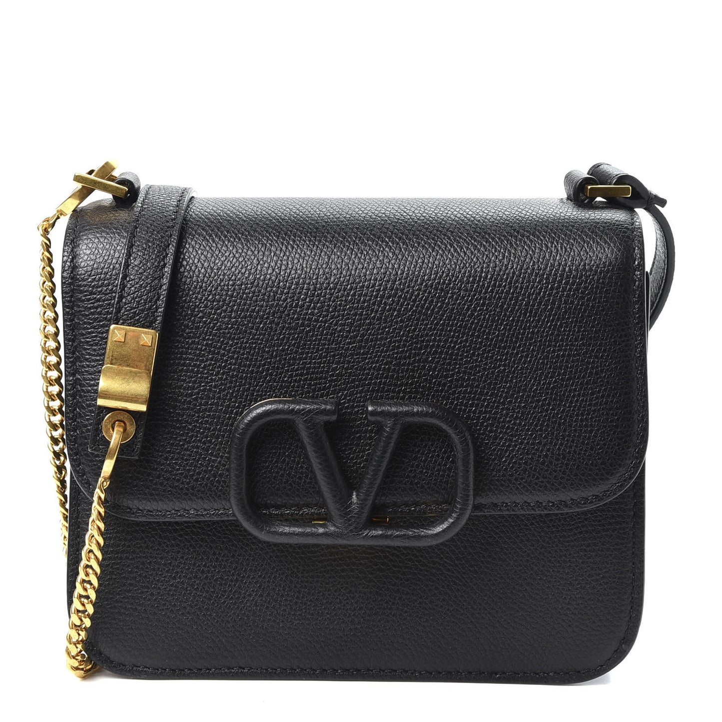 Grainy Calfskin Small VSling Shoulder Bag Black